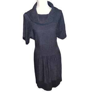 Ann Taylor Loft Knit Dress Women’s Size Large Gray Cow Neck Drop Waist S. Sleeve